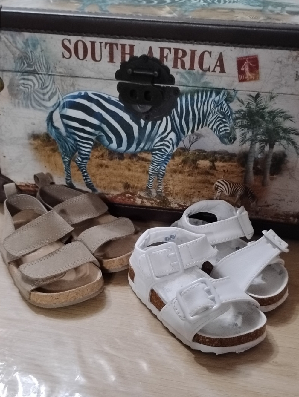 Kids White Buckle Cork-Style Sandals with Adjustable Straps